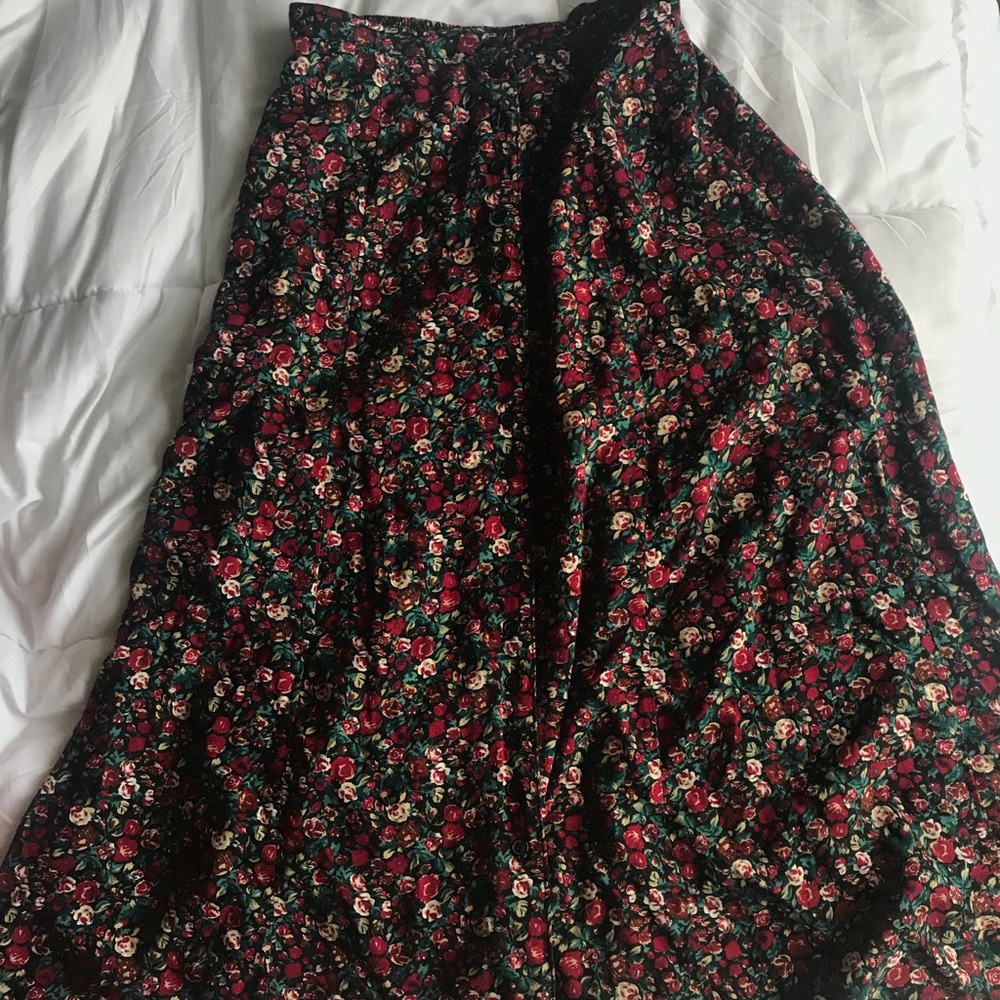 Vintage ankle length floral button down skirt